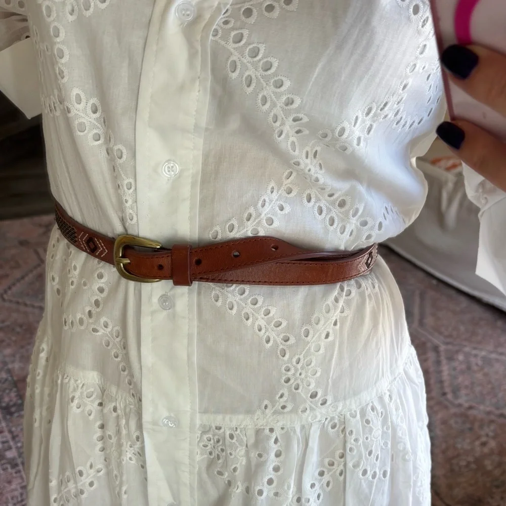 Brown leather belt gold buckle - Picture 2 of 4